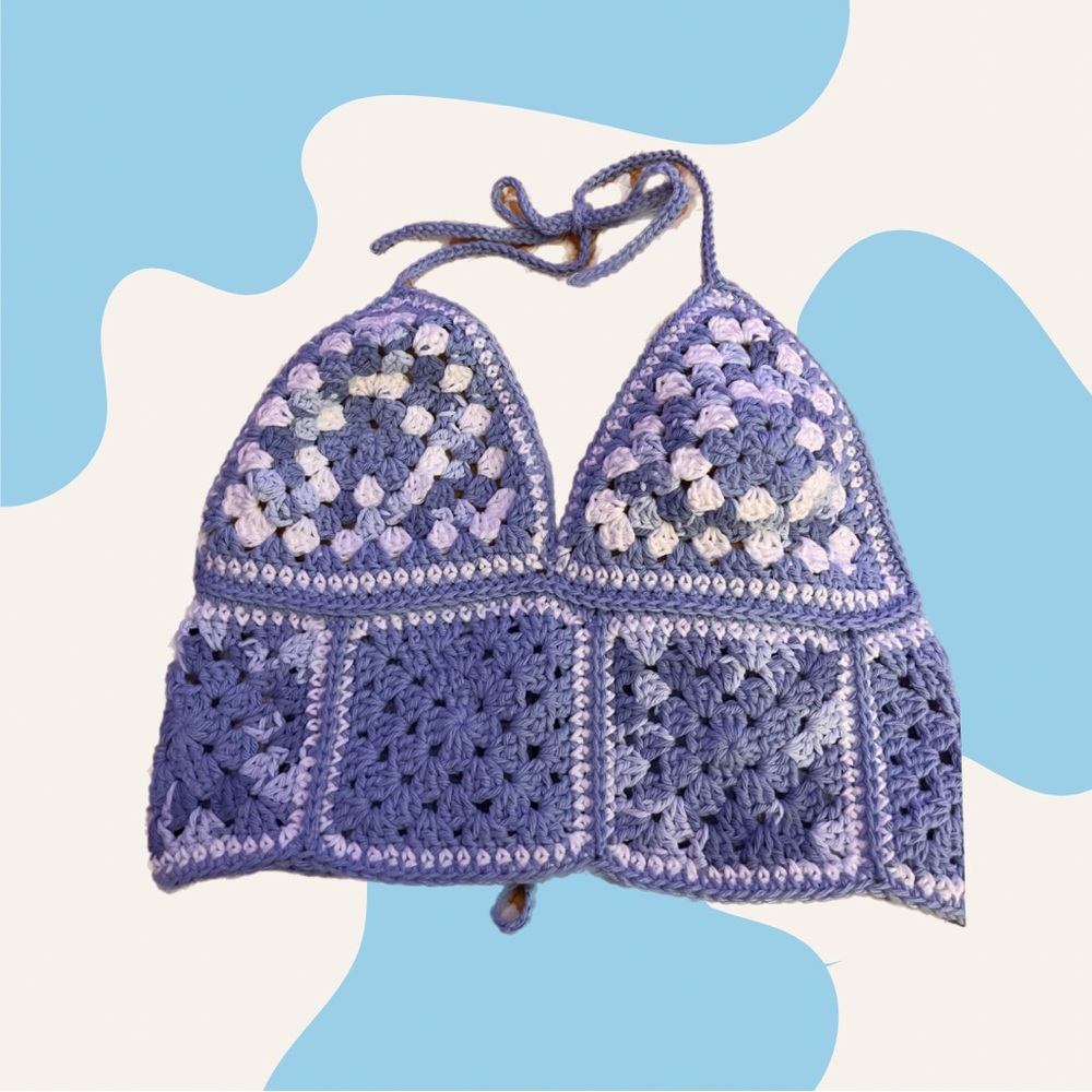 Hand crocheted Halter Top with Lace up back